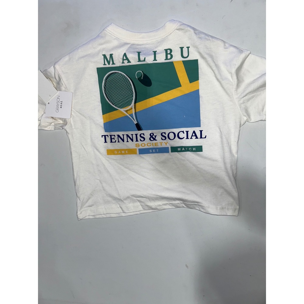Grayson Mini White Malibu Tennis & Social Society Graphic T-Shirt NWT